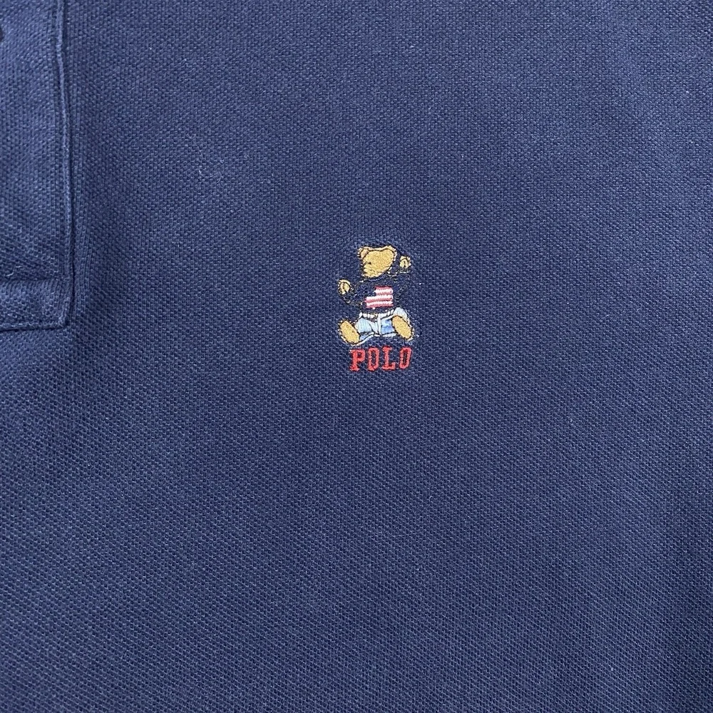 Polo Ralph Lauren Baby Bear Shirt Mens Large Knit‎ Blue Logo Collar Embroidered